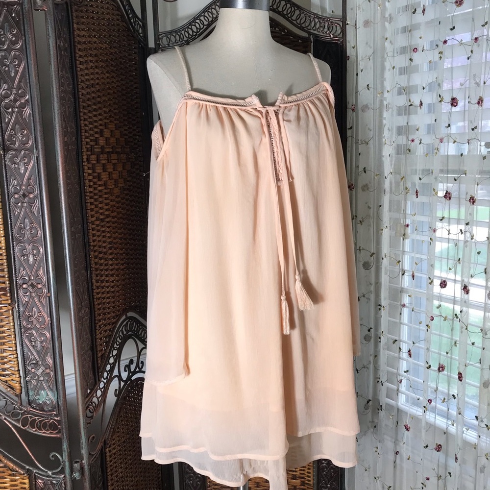 Purple Snow Peach Spaghetti-Strap Tunic with Tassel Tie